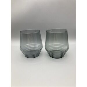 Set Of 2 Viski Smoke Deco Cocktail Glasses Ribbed Beehive 14oz Art Deco Look
